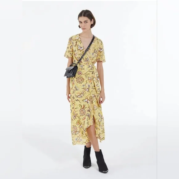 The‎ Kooples Yellow Tiered Wrap Sundress Sz MED - Picture 3 of 14